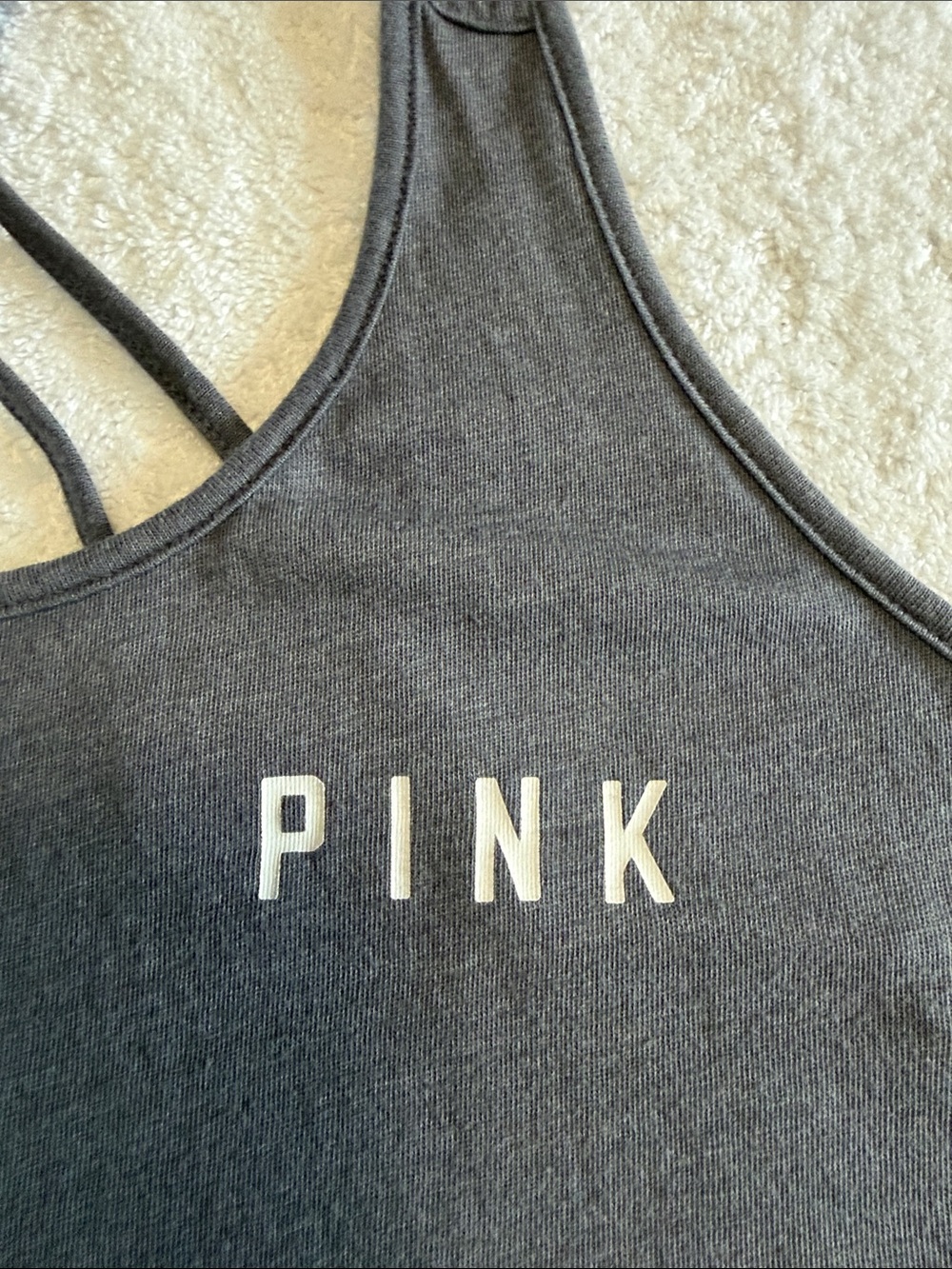 PINK Victoria's Secret Coral and Dark Gray Crisscross Strap Tank Tops - Picture 3 of 9